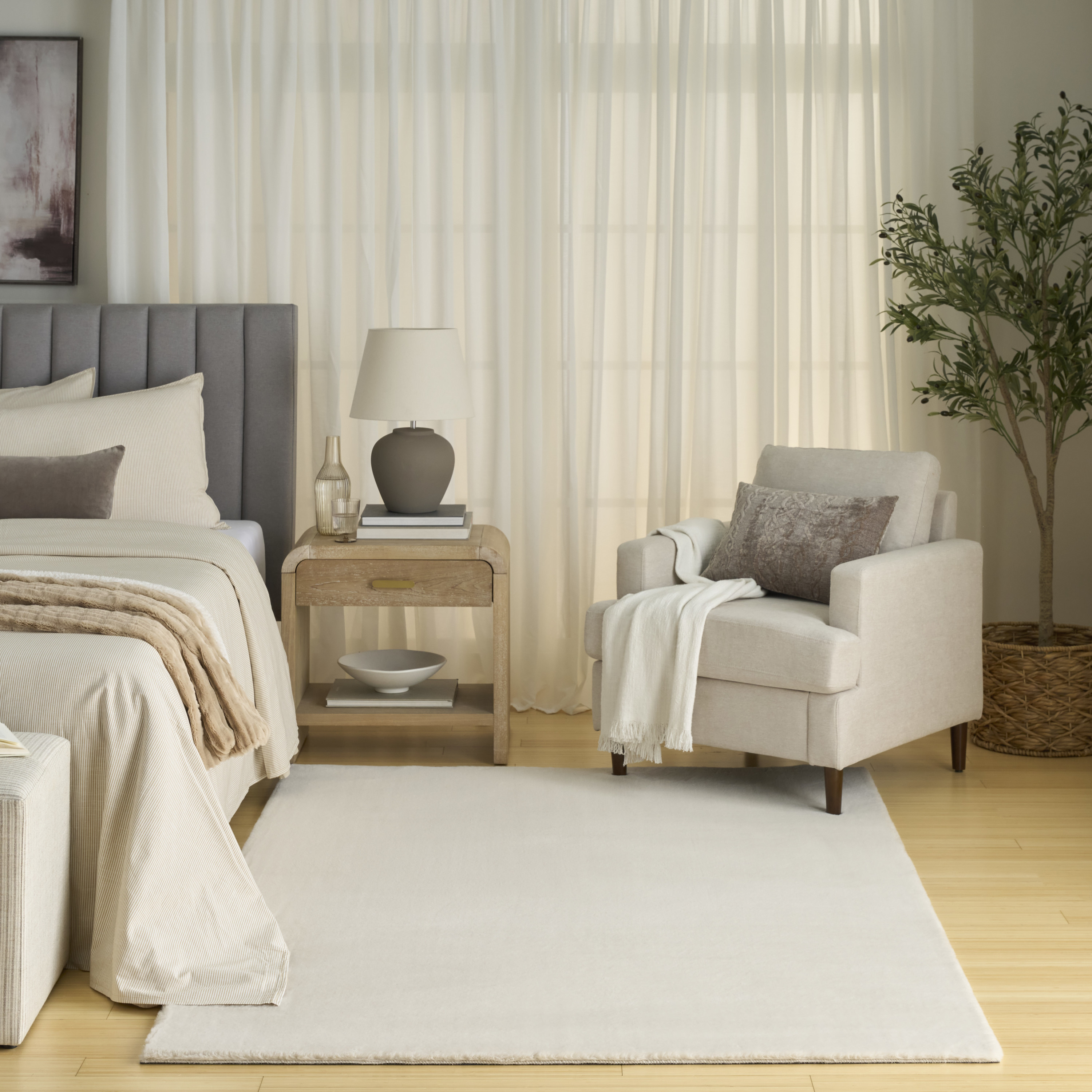 Nourison Soft Plush Rabbit Fur 5' x 7' Beige Contemporary Indoor Rug
