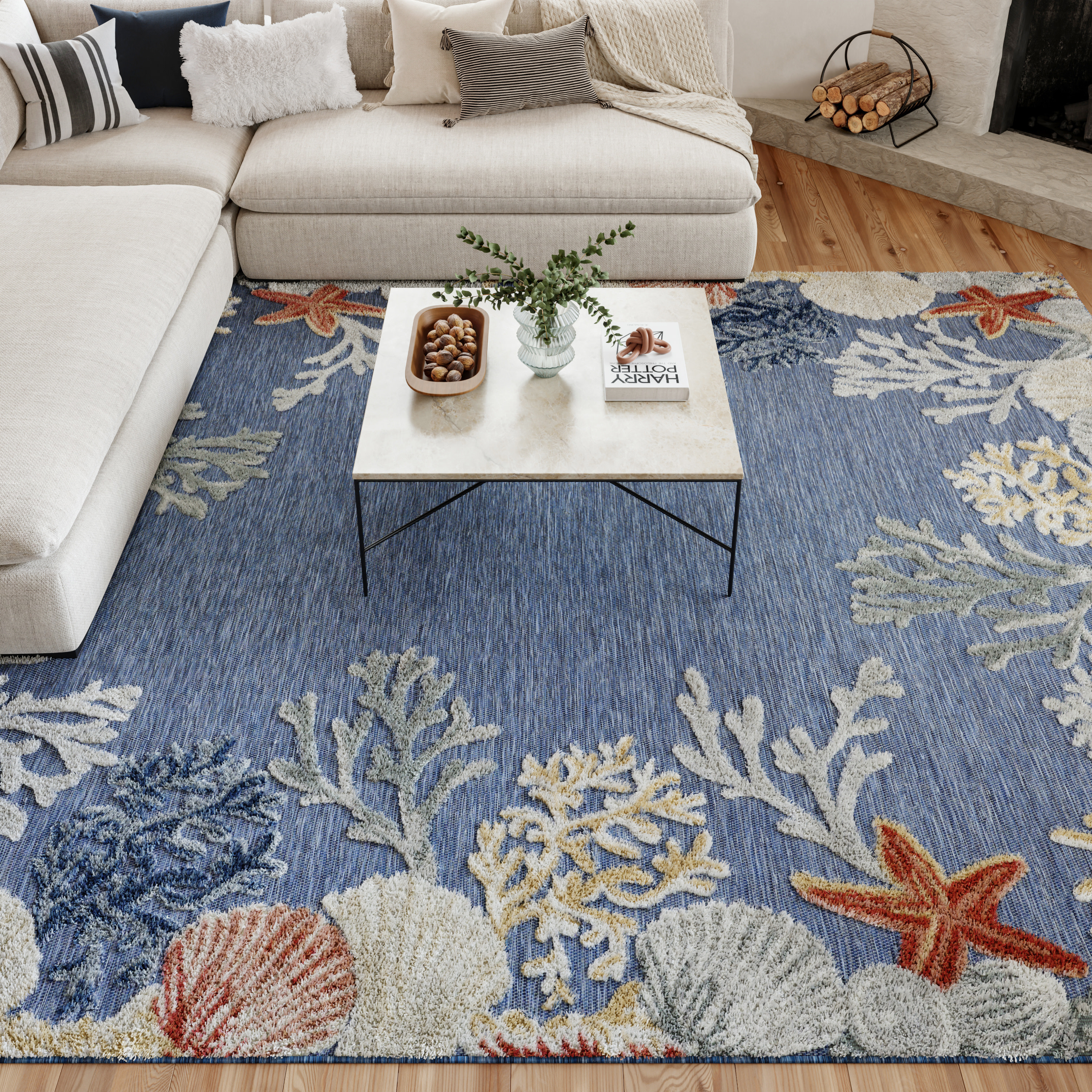 Nourison Suncoast 9' x 12' Denim Multicolor Coastal, Nautical & Beach Rug