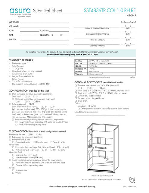 Spec Sheet — Cd Shower Spec Sheet Asura Sst 4836 Tr Col 1 0 Rh Rf
