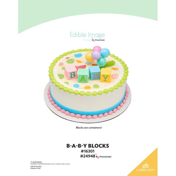 B-A-B-Y Blocks The Magic of Cakes® PhotoCake® Enhanced Round Background Page