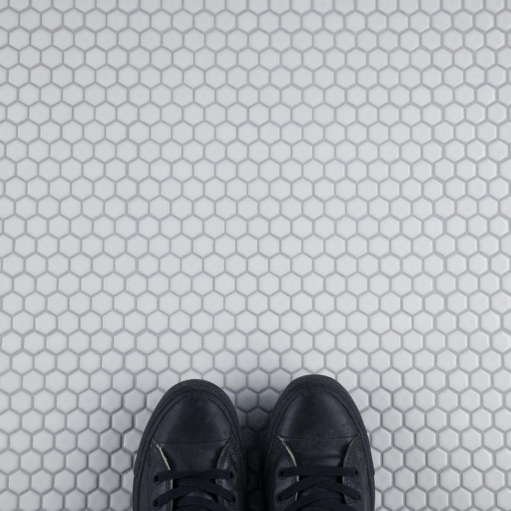 Colmena Hex Glossy White 11.5x11.63 Hexagon Porcelain Floor and Wall Digital Pattern