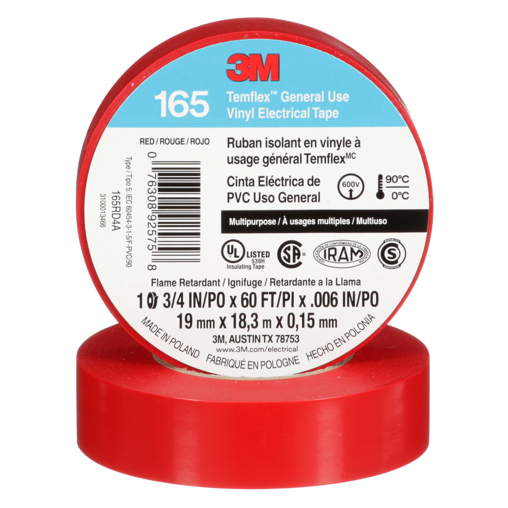 3-M 165RD4A 3M TEMFLEX 165 RED3/4 IN X 60 FT
