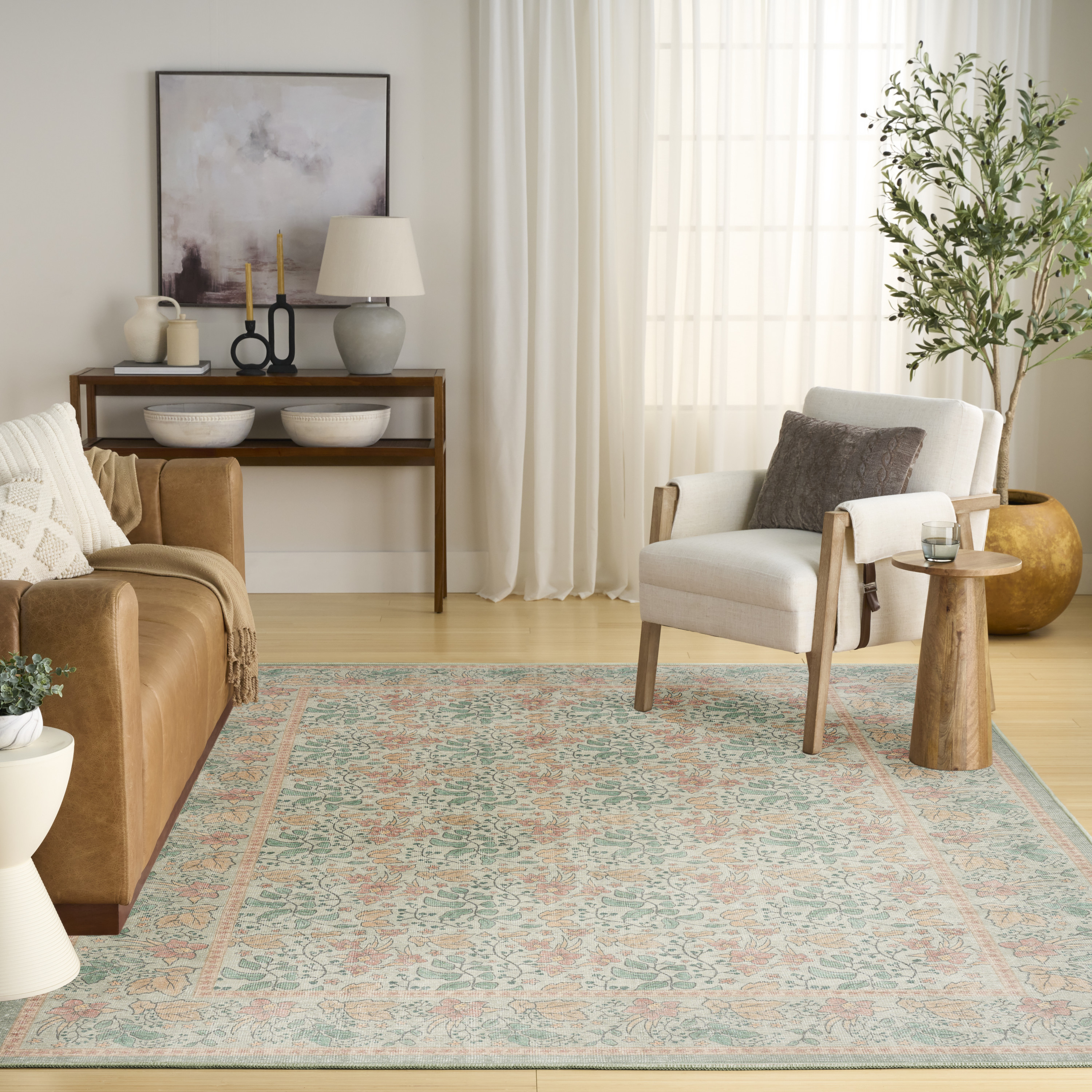 Nourison Botanical Washables 5' x 7' Green Multicolor Farmhouse Indoor Rug