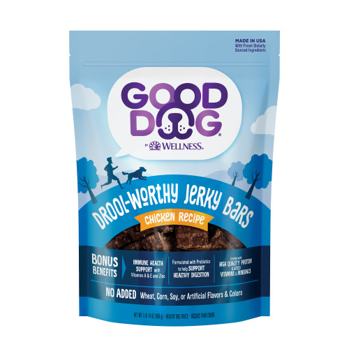 Wellness Good Dog Drool-Worthy Jerky Bars Chicken Recipe Front packaging