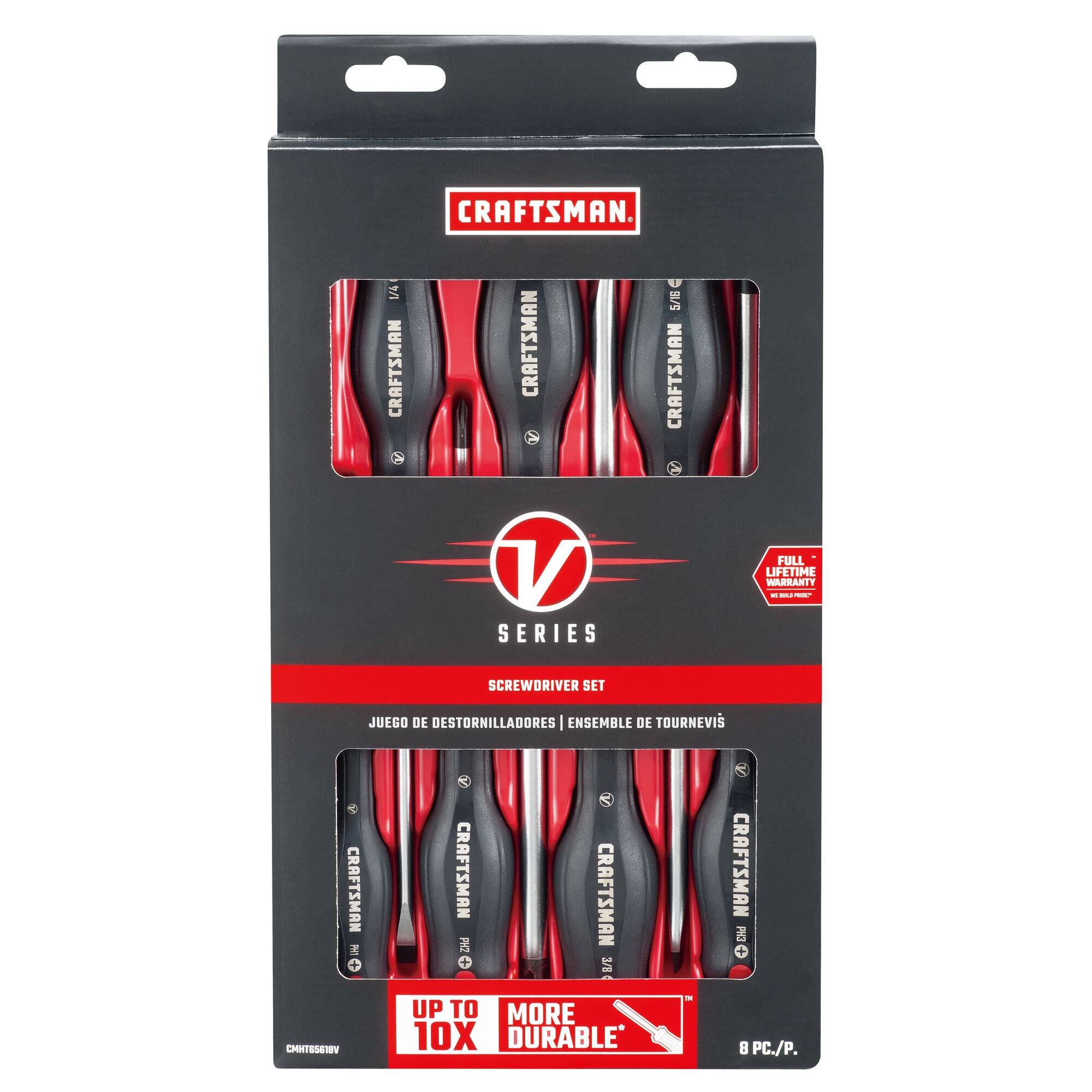V Series 8 piece ScrewDriver Set in card box packaging.