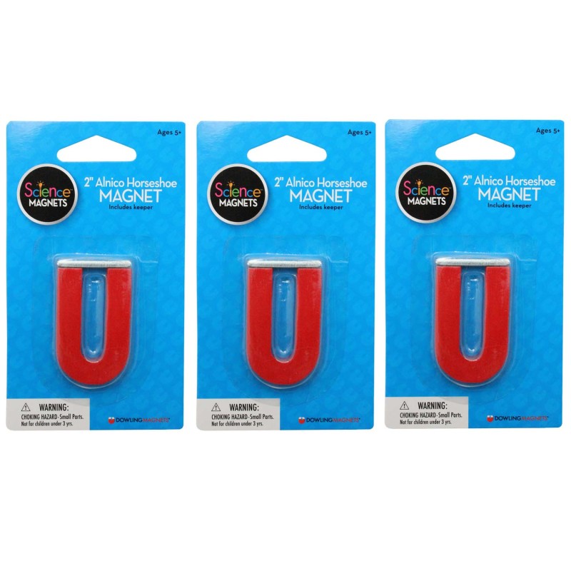Alnico Horseshoe Magnets with Keepers, 2 in, Pack of 3