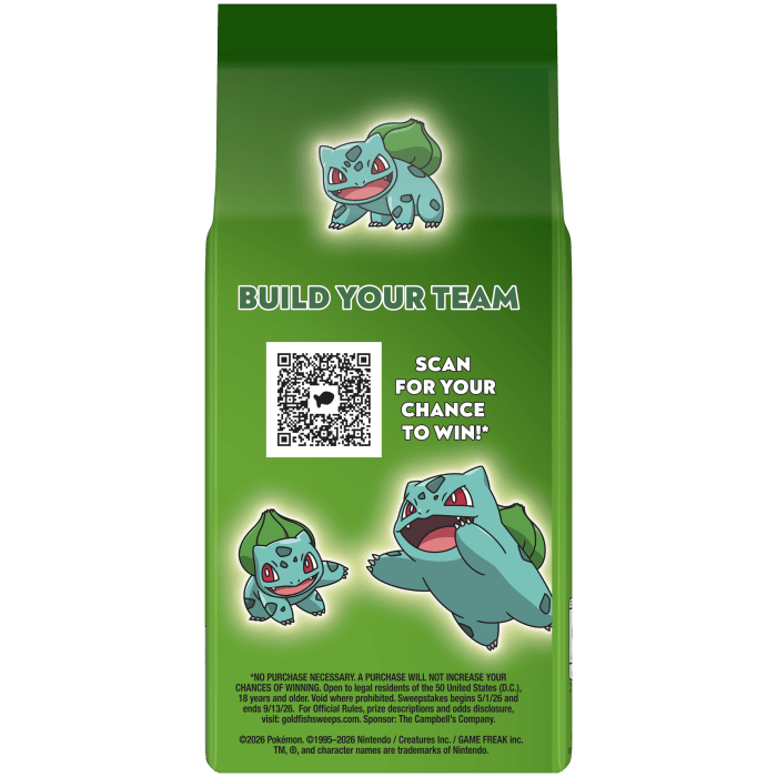 Goldfish® Pokémon Bulbasaur Cheddar Baked Snack Crackers, 6.6 oz, bag - Back Image