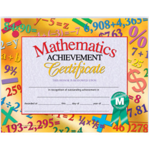 Math Achievement Certificate, 8.5" x 11", Pack of 30