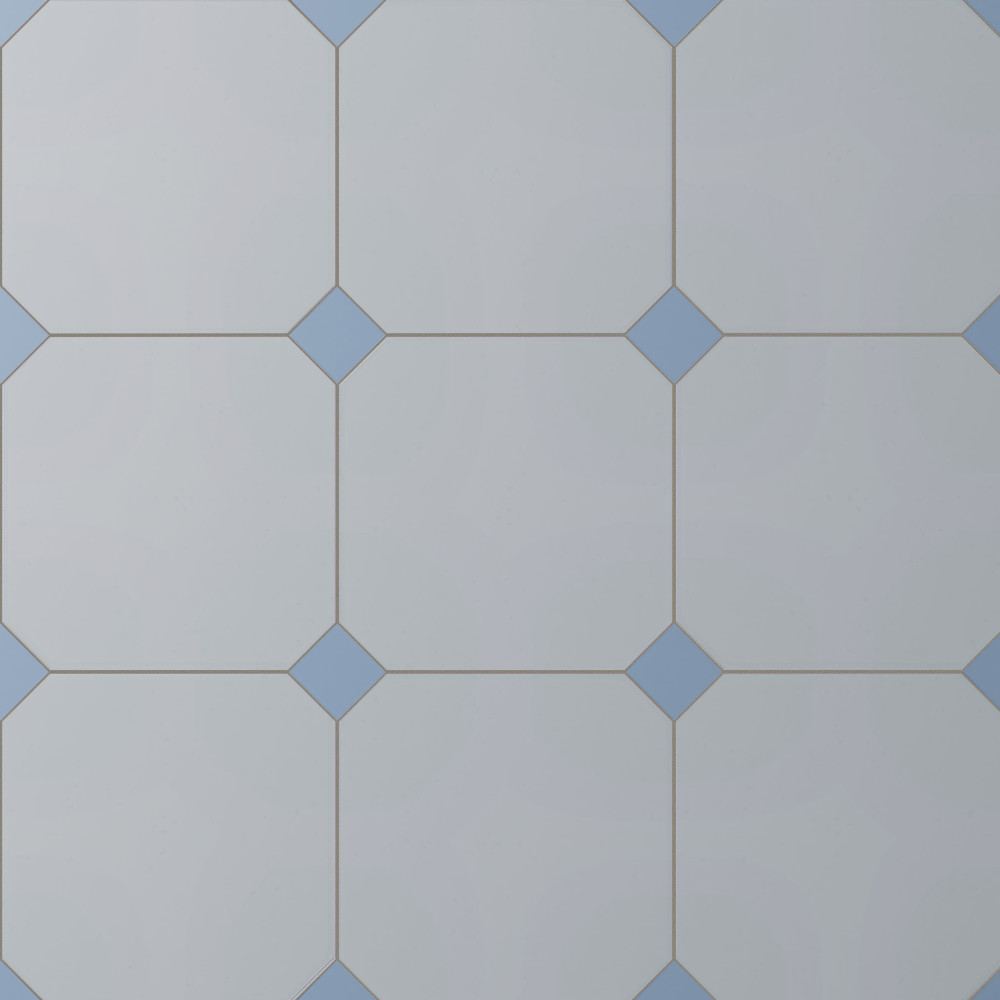 Vaudeville Octagon Humo with Taco Azzuro 7-7/8 in. x 7-7/8 in. Porcelain Floor and Wall Tile