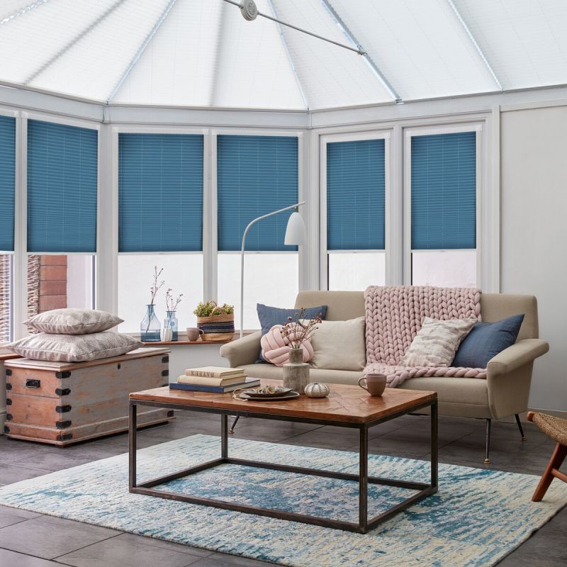 Solartex Chintz Petrol Pleated blind