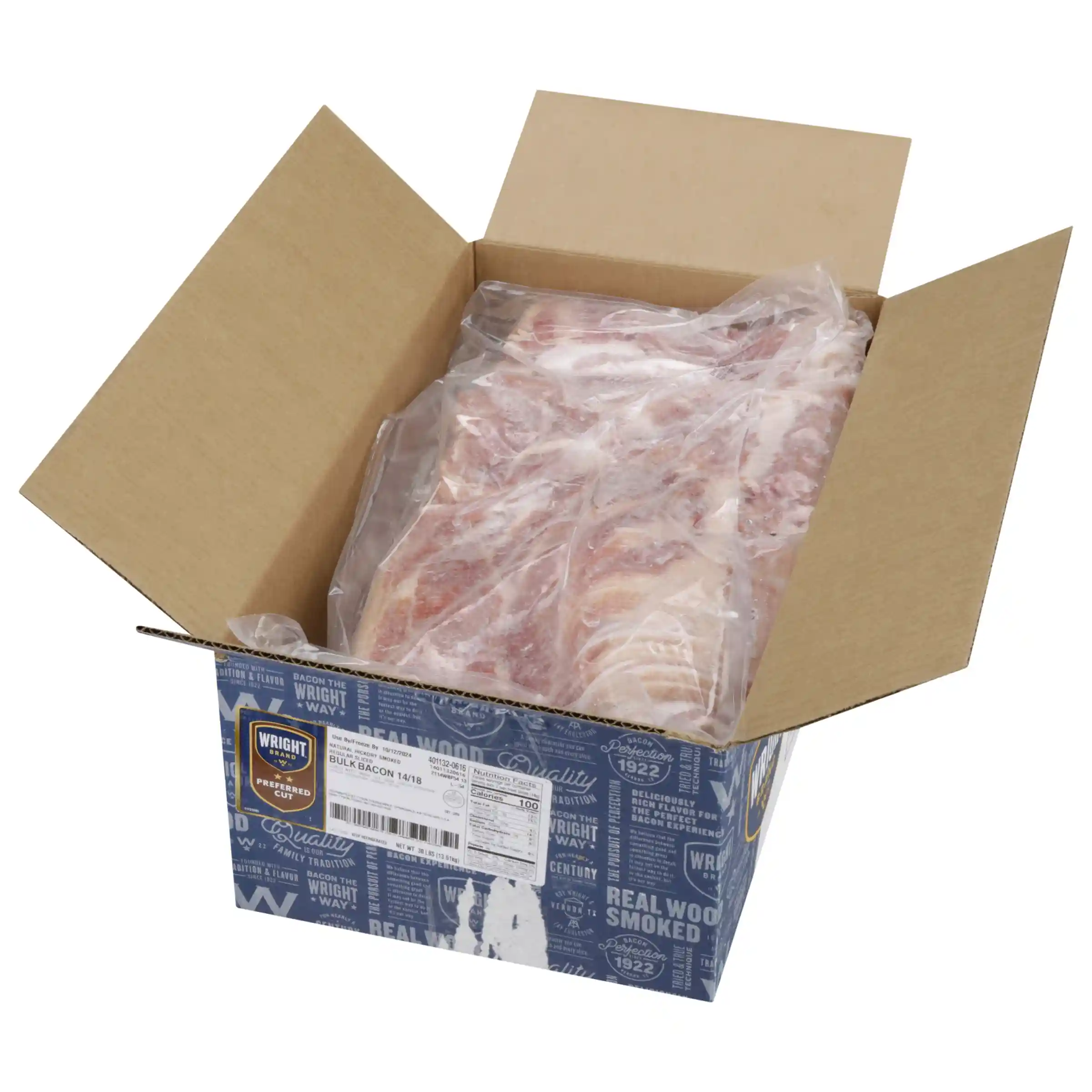 Wright® Brand Naturally Hickory Smoked Regular Sliced Bacon, Bulk, 30 Lbs, 14-18 Slices per Pound, Gas Flushed_image_4