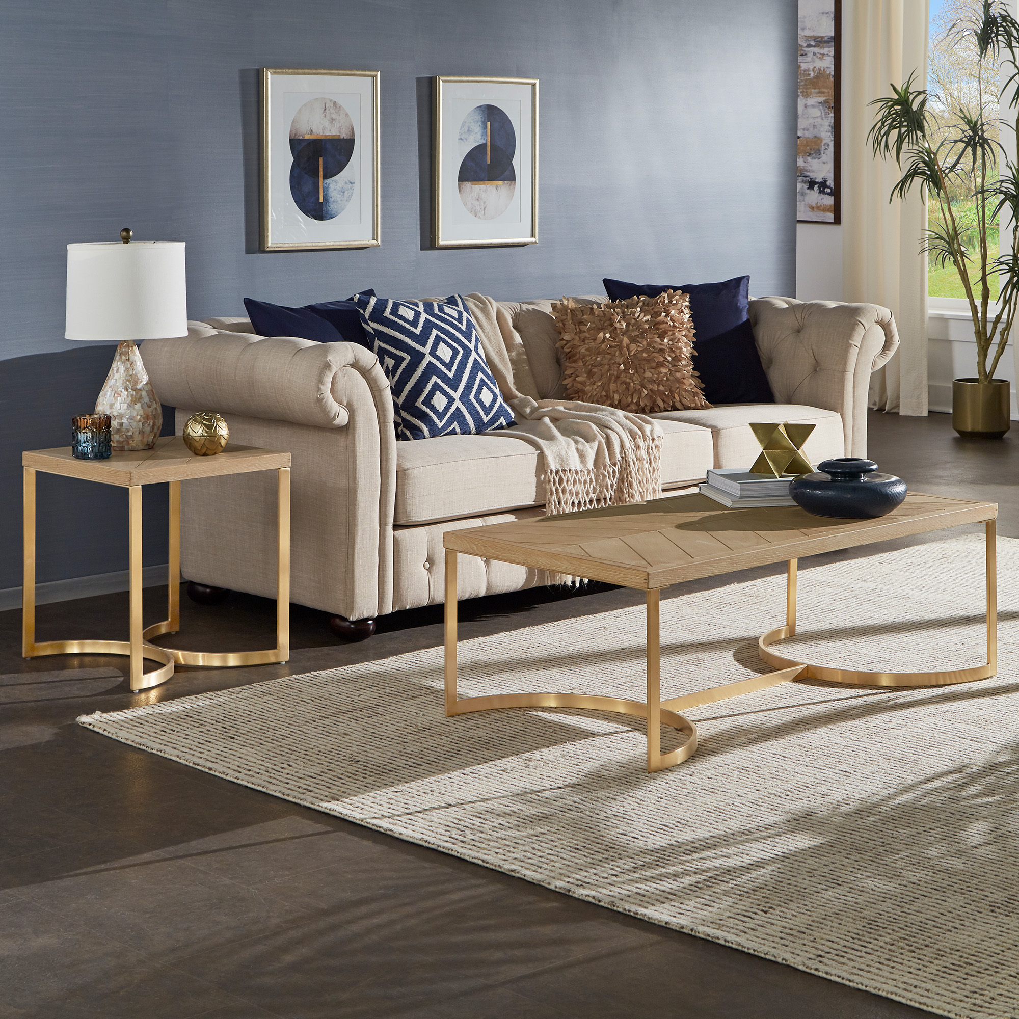 Natural Finish and Gold Tables
