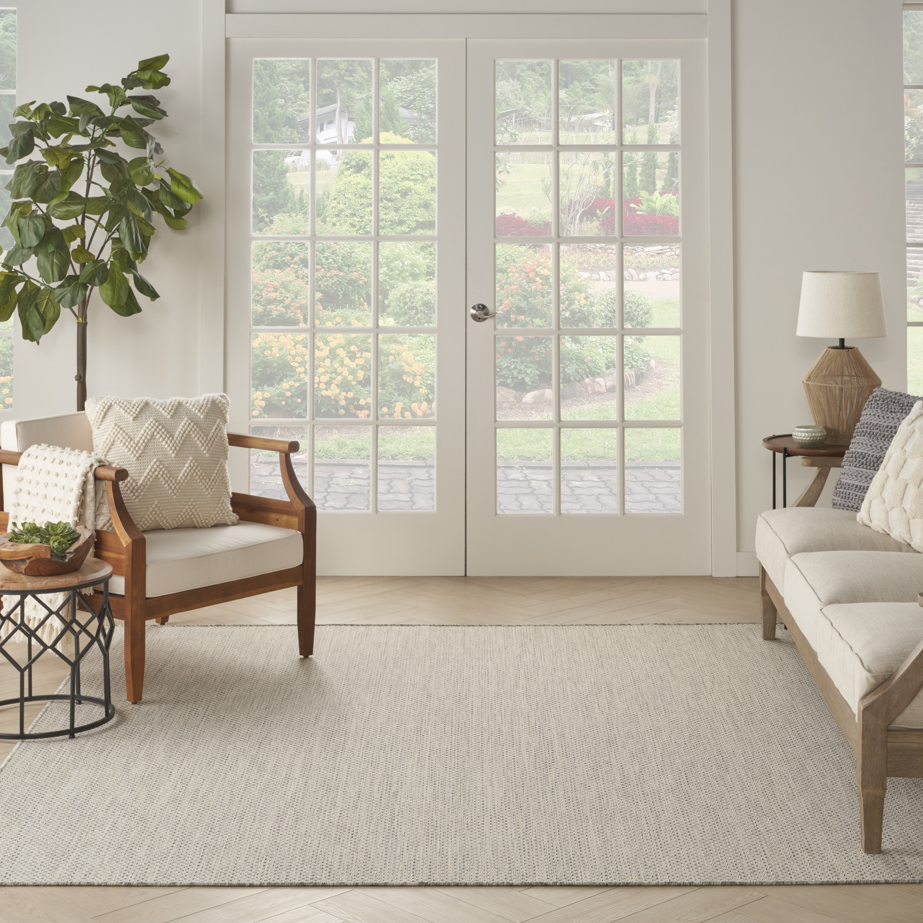 Nourison Courtyard 10' x Square Ivory Silver Modern Rug