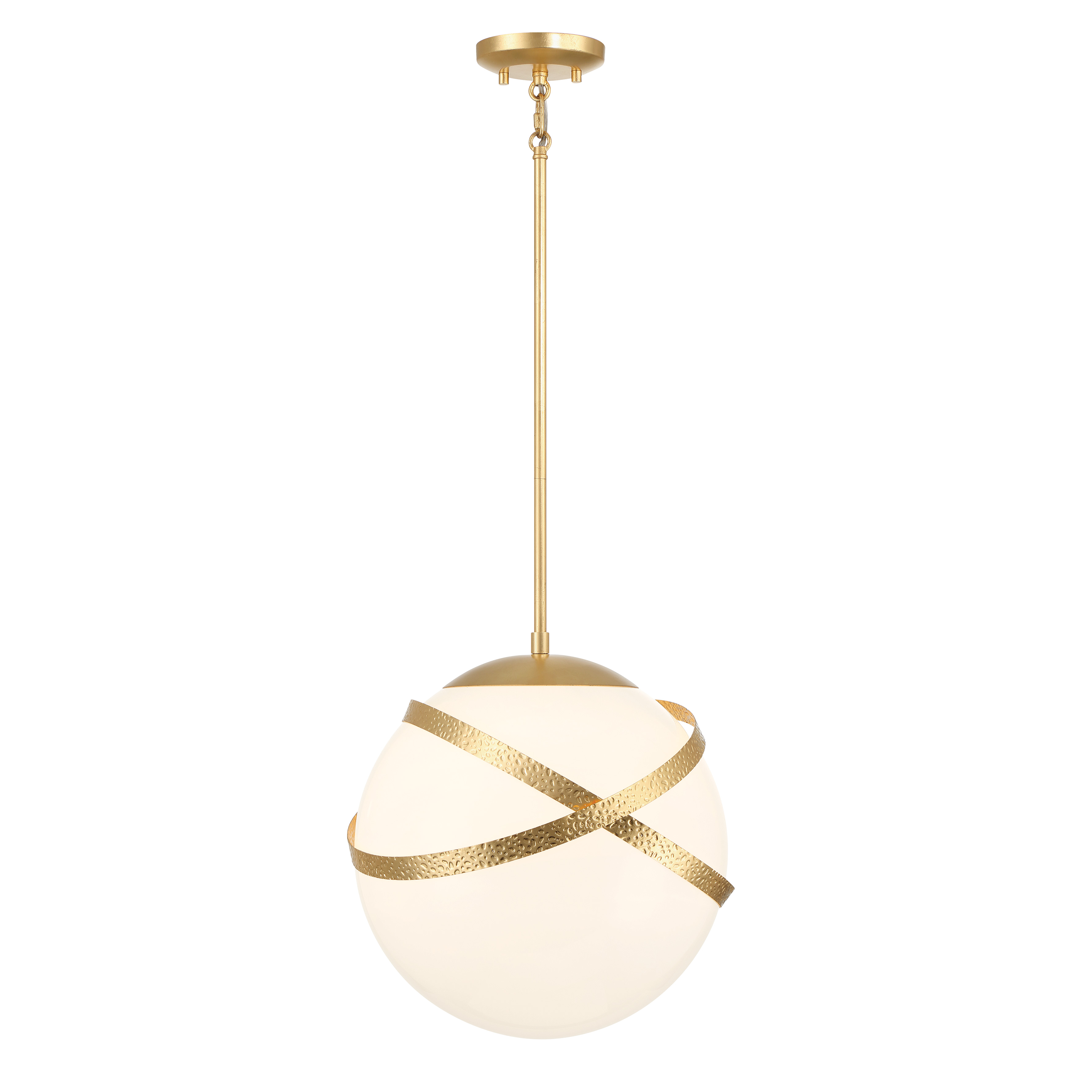 The Batignolles pendant combines luxurious Spring Gold Leaf finish with soft opal white glass for a refined, contemporary look. Its compact 14-inch size makes it perfect for smaller spaces needing elegant accent lighting. - alternate view