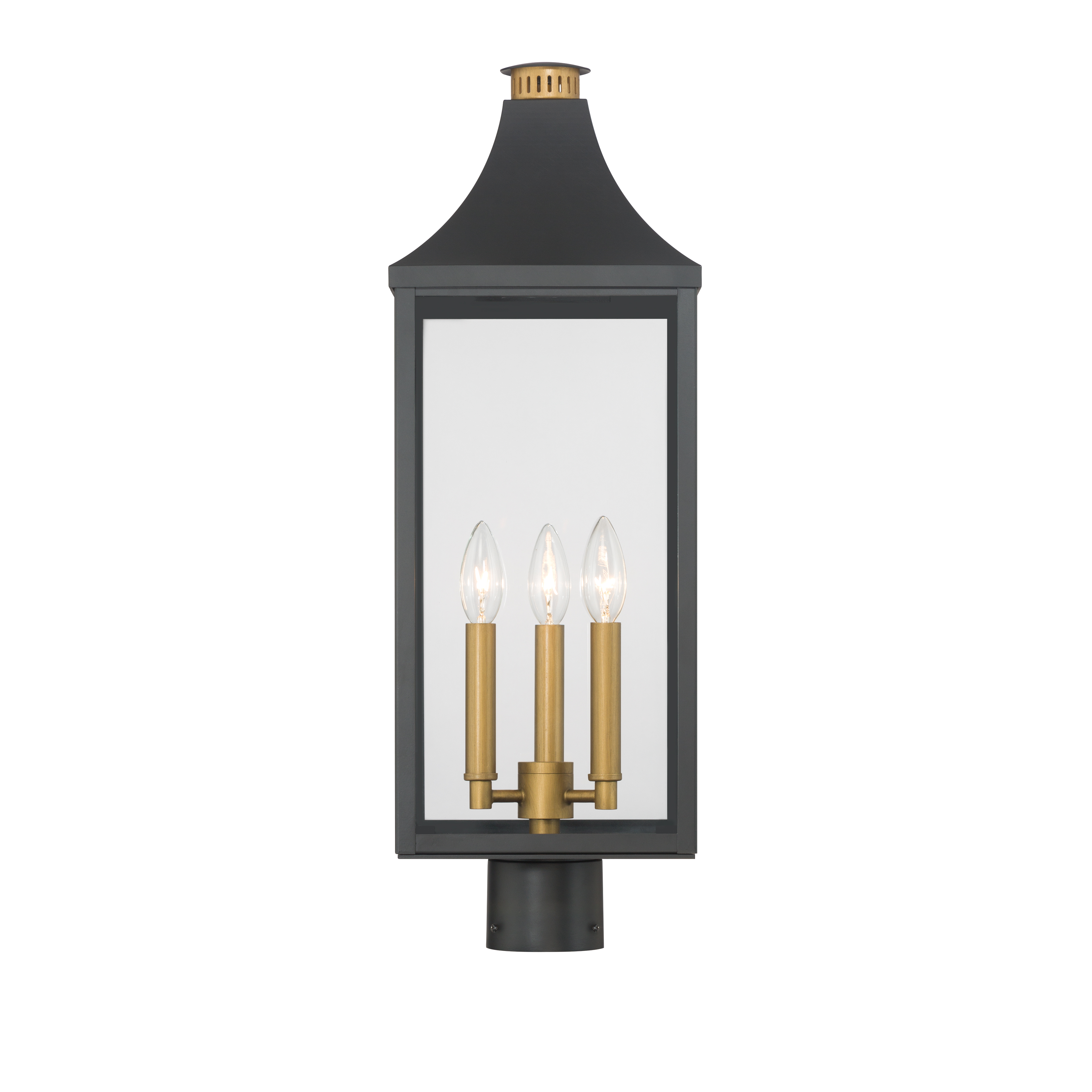 3-Light Outdoor Post Lantern - Dark Matte Black and Legacy Brass with Clear Glass - alternate view