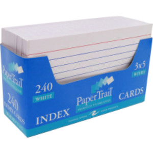 Trayed Index Cards, 3" x 5",White, Pack of 240