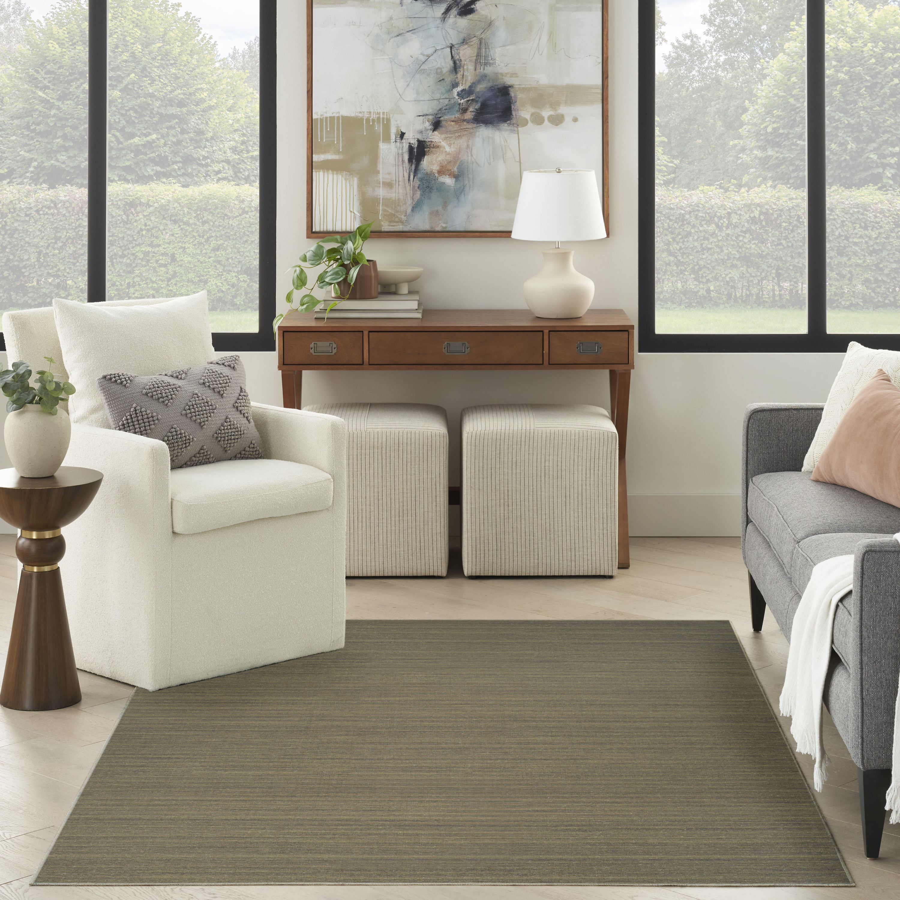 Nourison Washable Essentials 4' x 6' Green Modern Indoor Rug