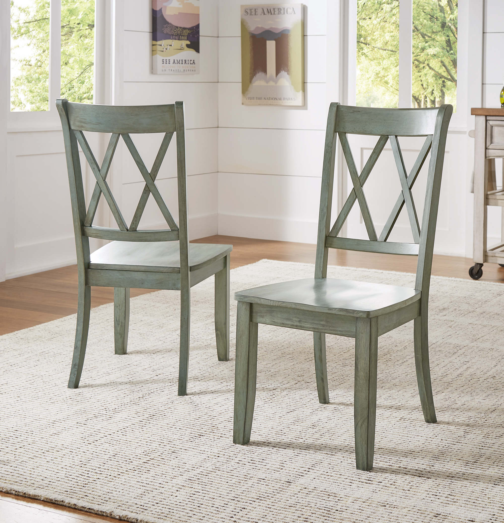 Double X Back Wood Dining Chairs (Set of 2)