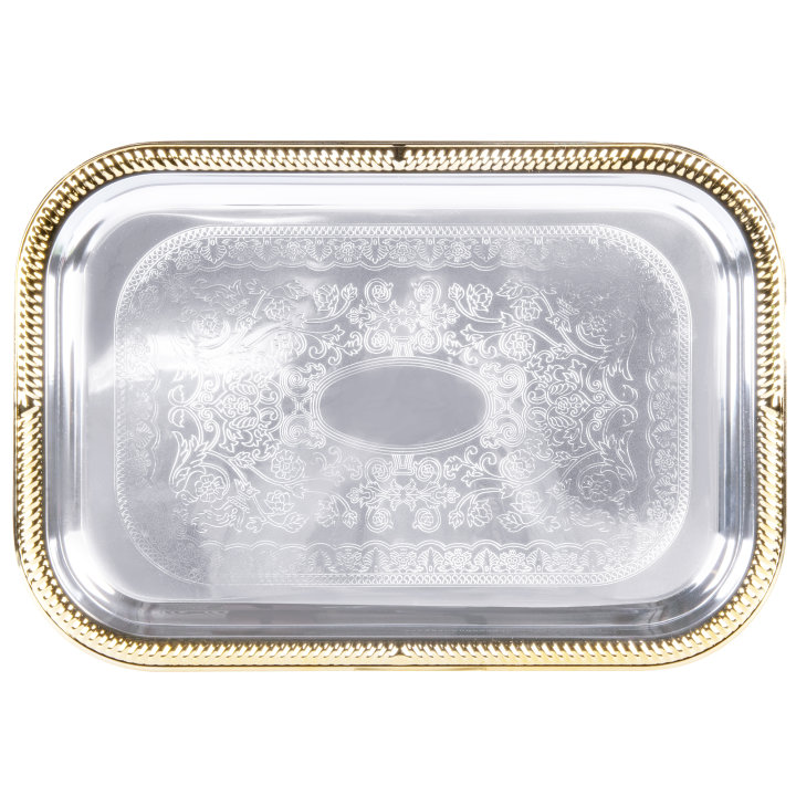 Odyssey rectangular serving tray with gold trim