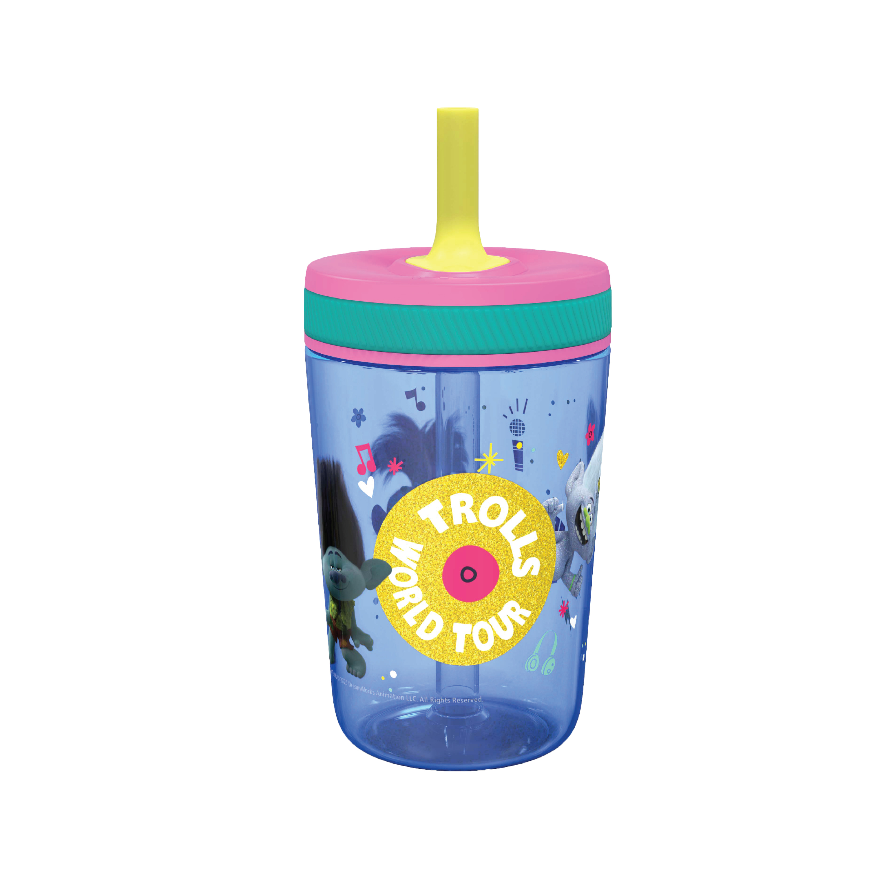 Trolls 2 Movie 15  ounce Plastic Tumbler with Lid and Straw, Poppy and Friends, 2-piece set slideshow image 2