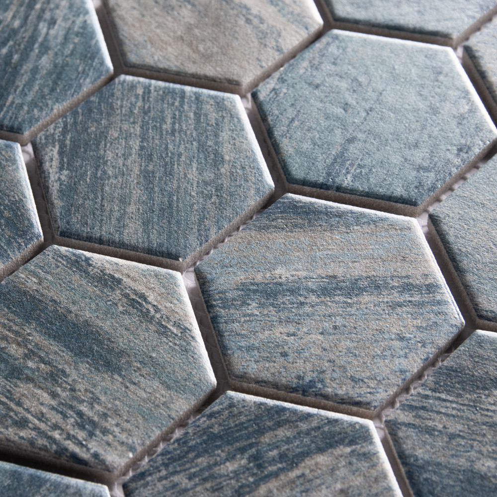 Sample – Cassis 2″ Hex Blue Porcelain Mosaic Tile