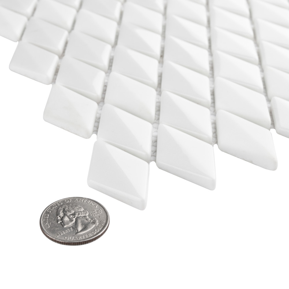 Expressions Beveled Diamond White 11-5/8 in. x 12 in. Glass Mosaic Tile