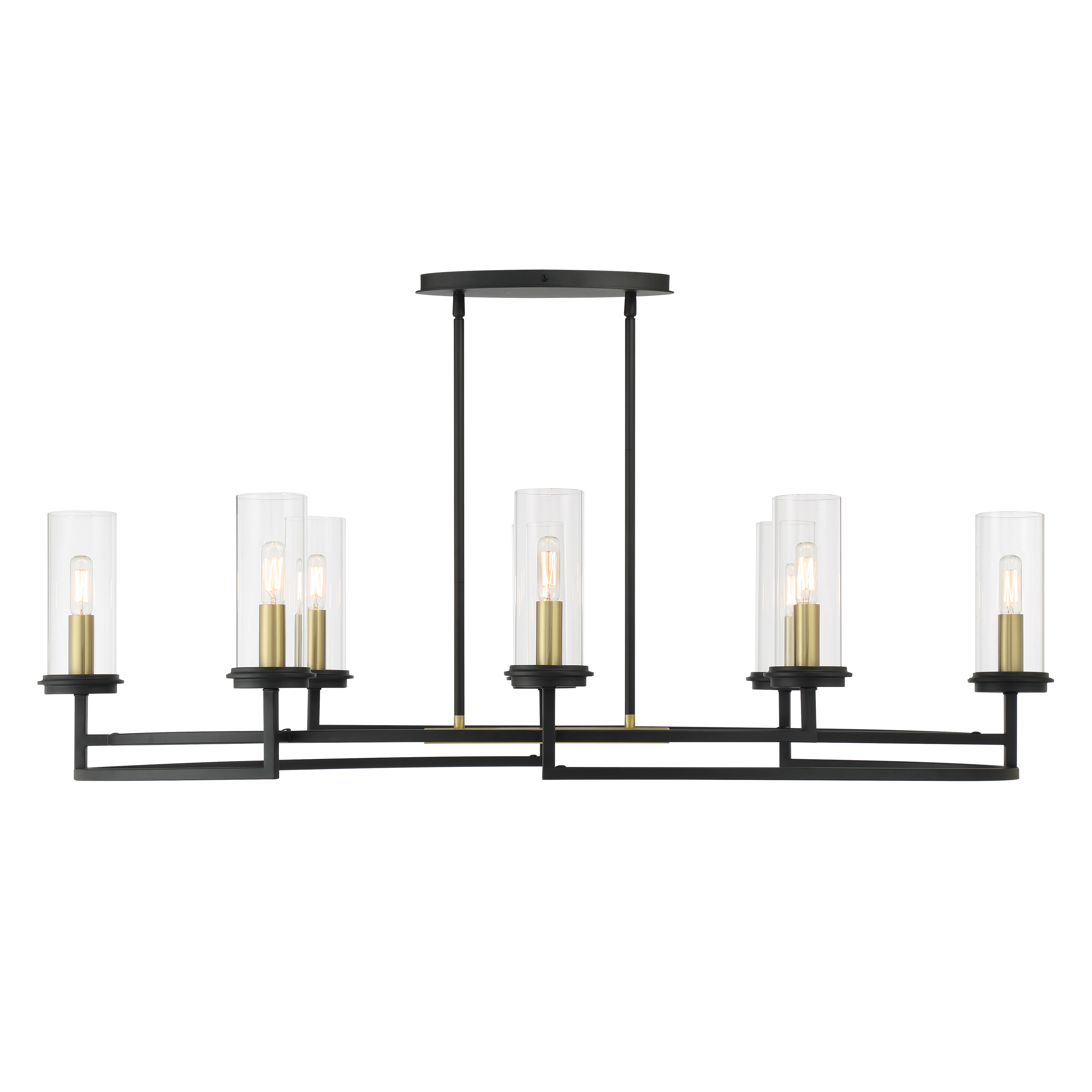 The Hillstone 8-Light Island Chandelier combines industrial charm with modern sophistication through its distinctive sand coal and soft brass finish. At 45 inches wide, it provides substantial illumination perfect for kitchen islands and dining tables. - alternate view