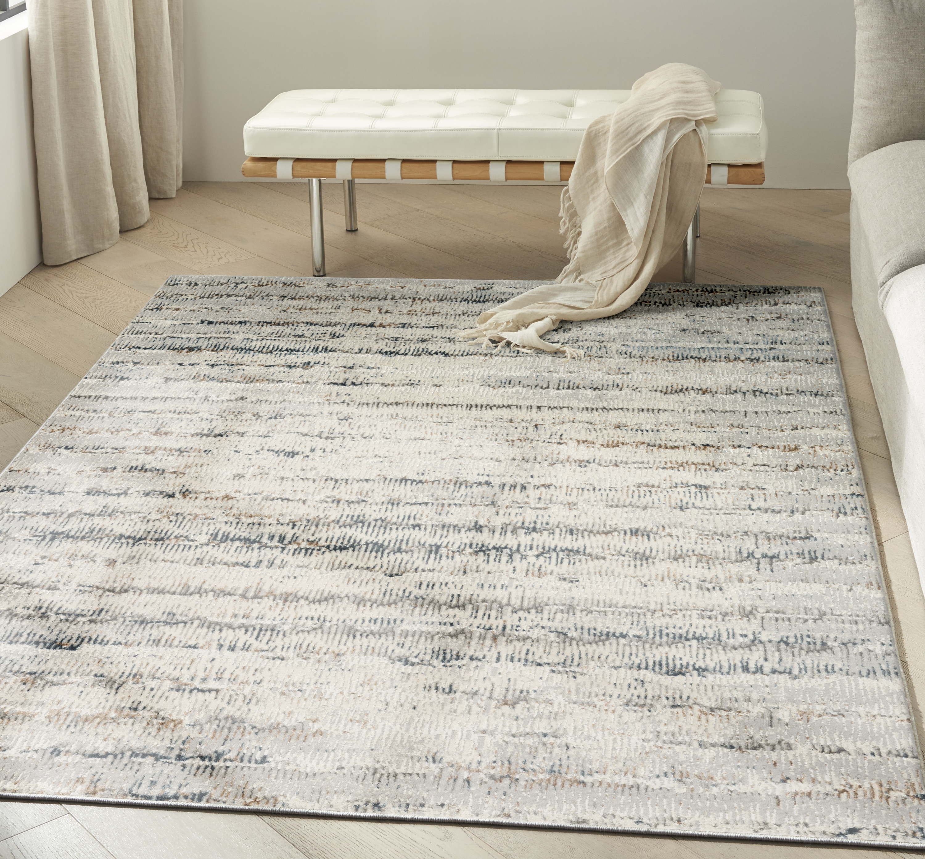 Calvin Klein CK073 Compass 3'11" x 5'11" Ivory Multicolor Modern Indoor Rug
