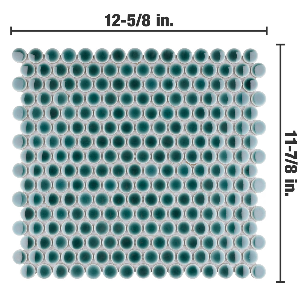 Hudson Penny Round Emerald 11-7/8 in. x 12-5/8 in. Porcelain Mosaic Tile