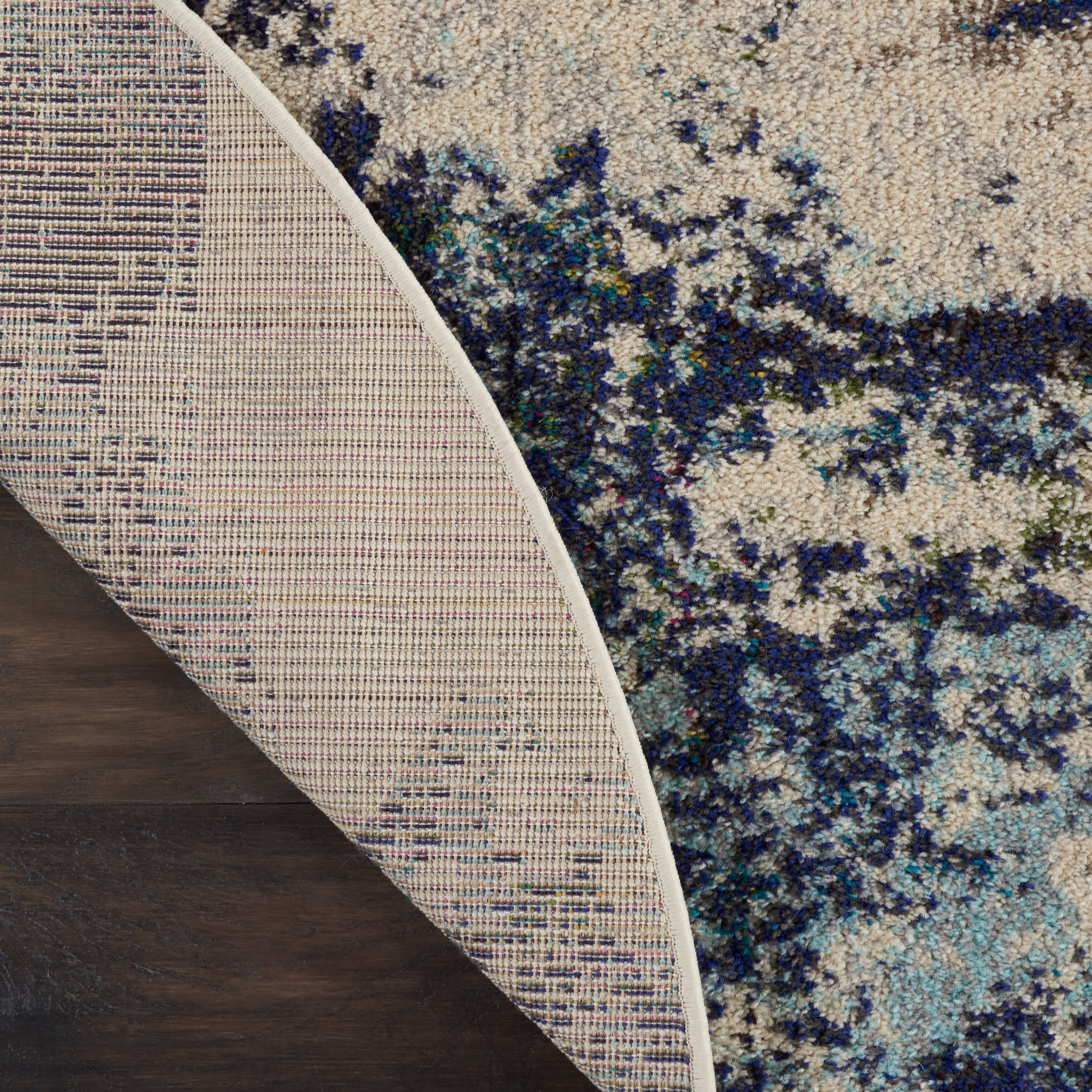 Nourison Celestial 4' x Round Ivory Teal Blue Modern Indoor Rug