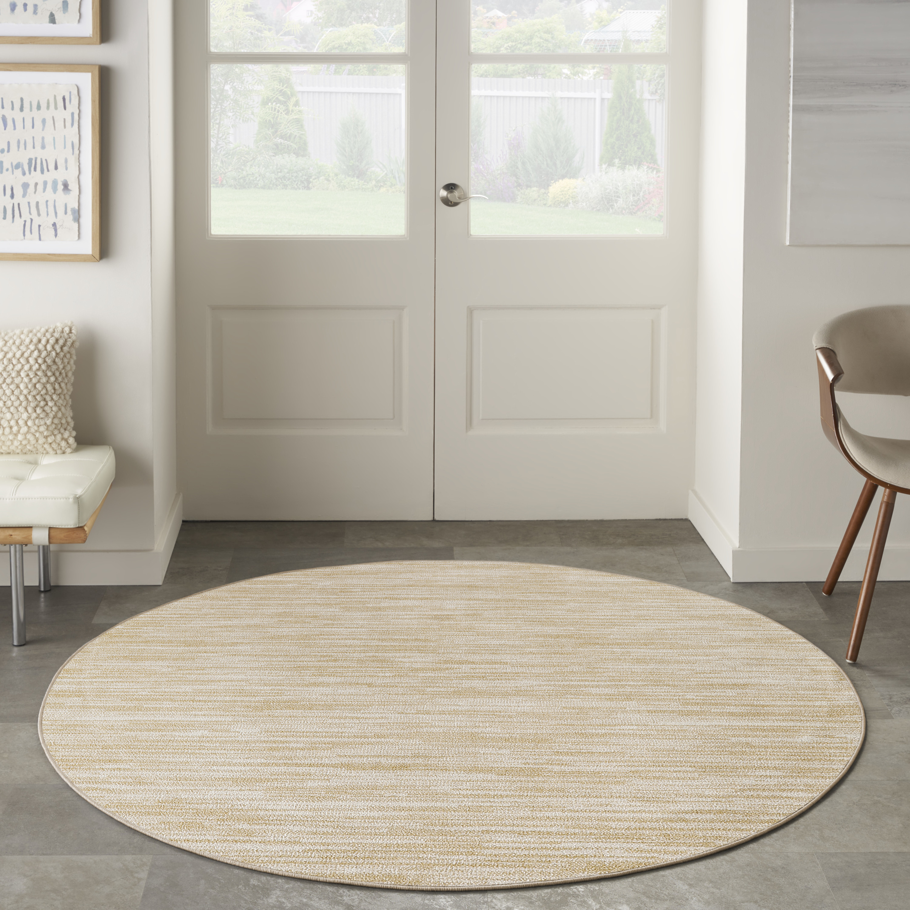 Nourison Nourison Essentials 6' x Round Ivory Gold Outdoor Rug