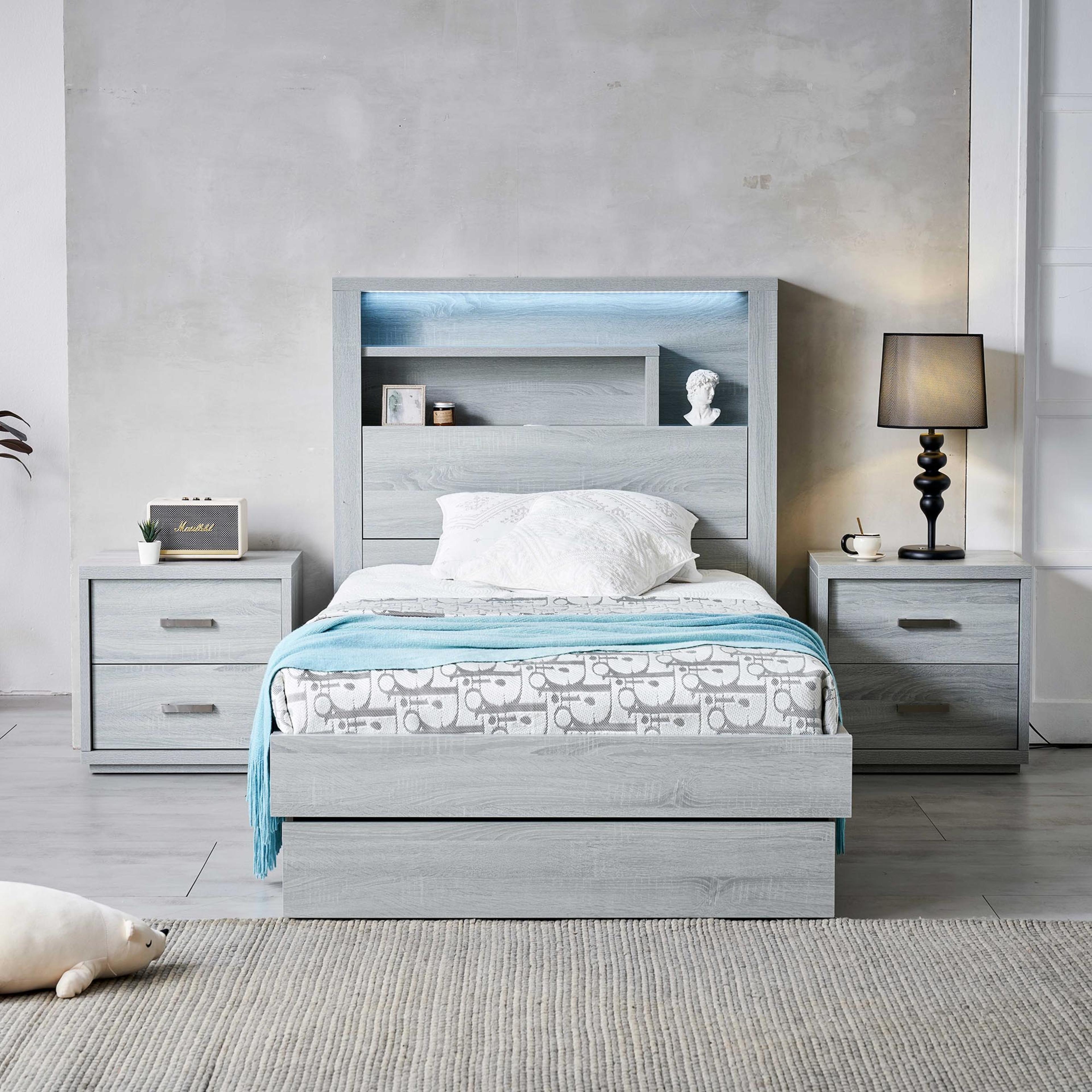 Lifestyle image of the Bellevue Bed Frame, 3 Drawer Base, Cement Grey from Forty Winks