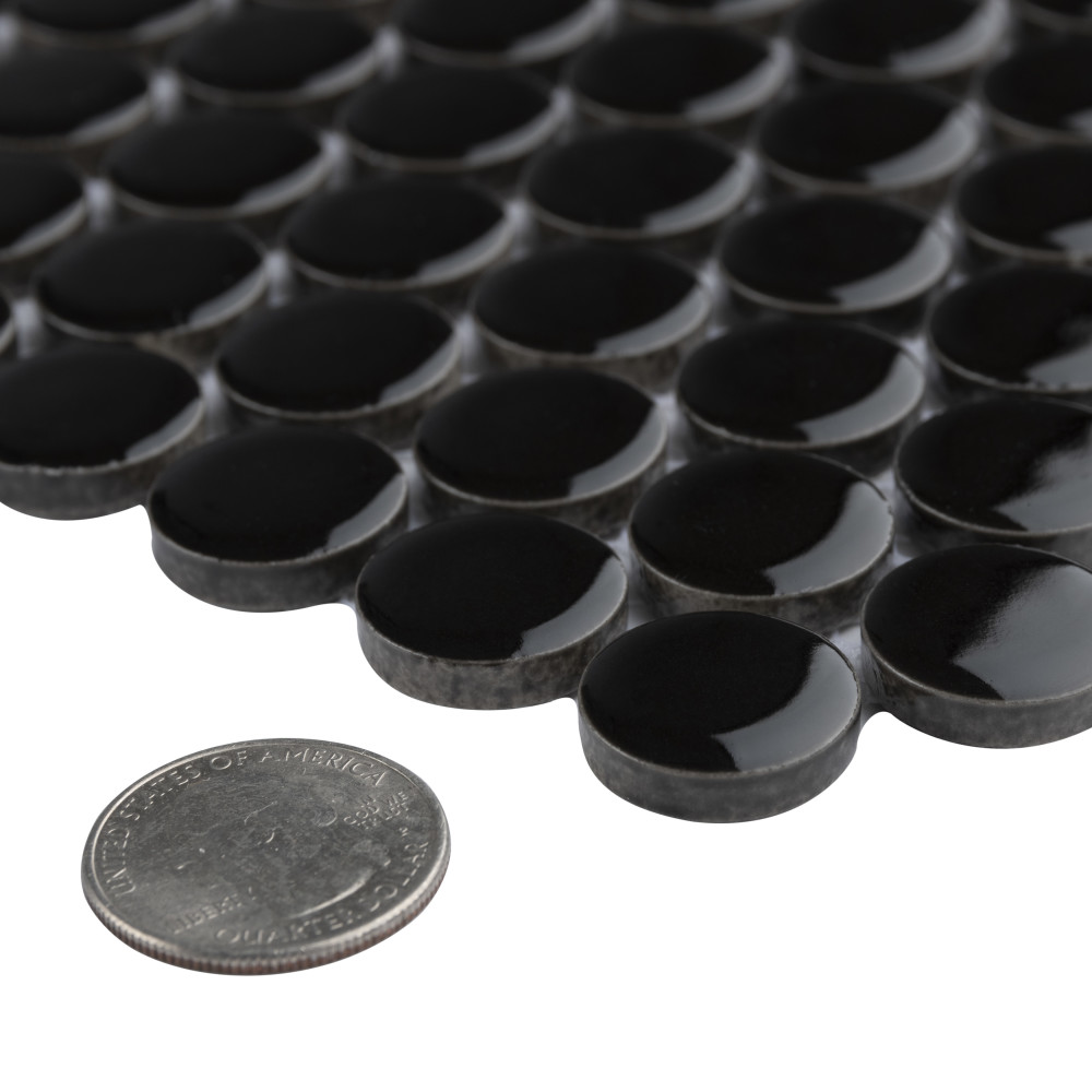 Metro Penny Glossy Black 9-3/4 in. x 11-1/2 in. Porcelain Mosaic Tile
