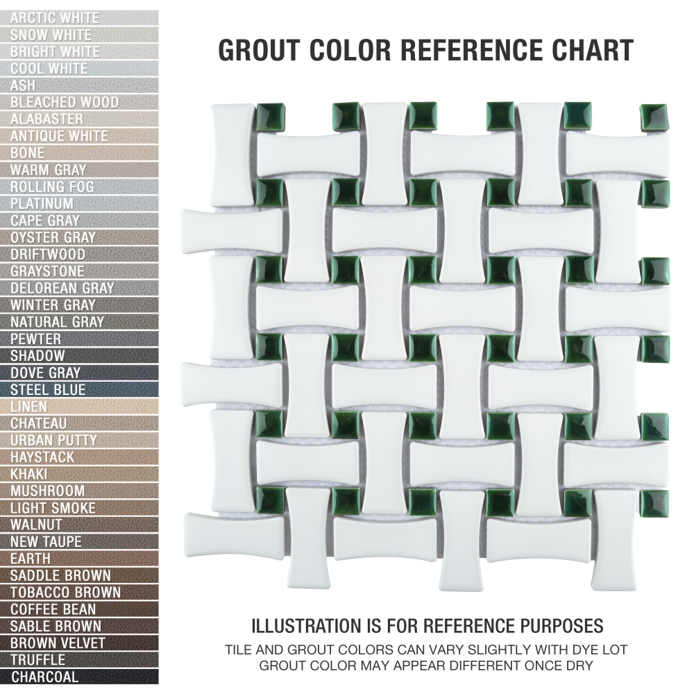Metro Ion Dog Bone Basketweave Emerald Dot w/Matte White 10 in. x 10 in. Porcelain Mosaic Tile