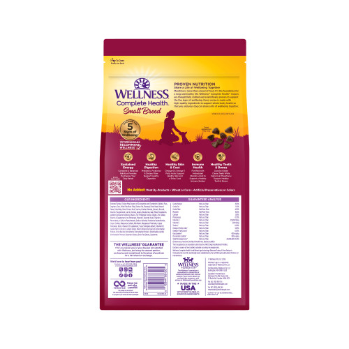 Wellness Complete Health  Small Breed Senior Turkey & Peas back packaging