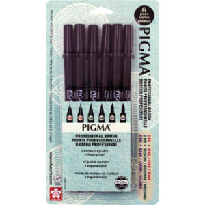 Pigma Professional Brush Pen, Assorted Sizes, 6-Pack