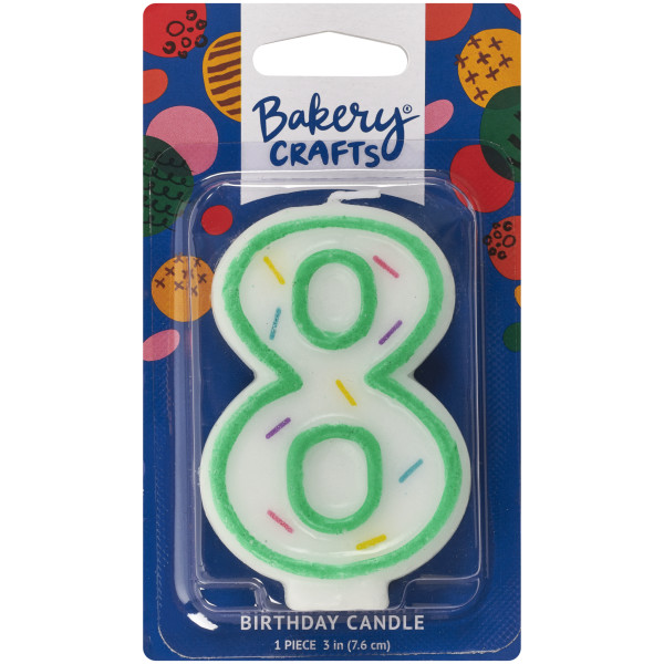 8 Green Sprinkle Numeral Candles