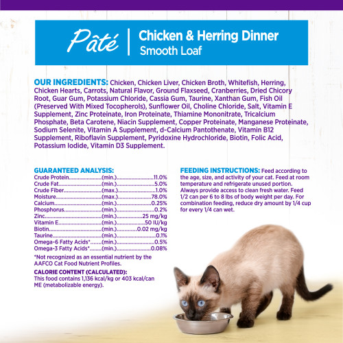 <p>Chicken, Chicken Liver, Chicken Broth, Whitefish, Herring, Chicken Hearts, Carrots, Natural Flavor, Ground Flaxseed, Cranberries, Dried Chicory Root, Guar Gum, Potassium Chloride, Cassia Gum, Taurine, Xanthan Gum, Fish Oil (Preserved With Mixed Tocopherols), Sunflower Oil, Choline Chloride, Salt, Vitamin E Supplement, Zinc Proteinate, Iron Proteinate, Thiamine Mononitrate, Tricalcium Phosphate, Beta Carotene, Niacin Supplement, Copper Proteinate, Manganese Proteinate, Sodium Selenite, Vitamin A Supplement, d-Calcium Pantothenate, Vitamin B12 Supplement, Riboflavin Supplement, Pyridoxine Hydrochloride, Biotin, Folic Acid, Potassium Iodide, Vitamin D3 Supplement.</p>
