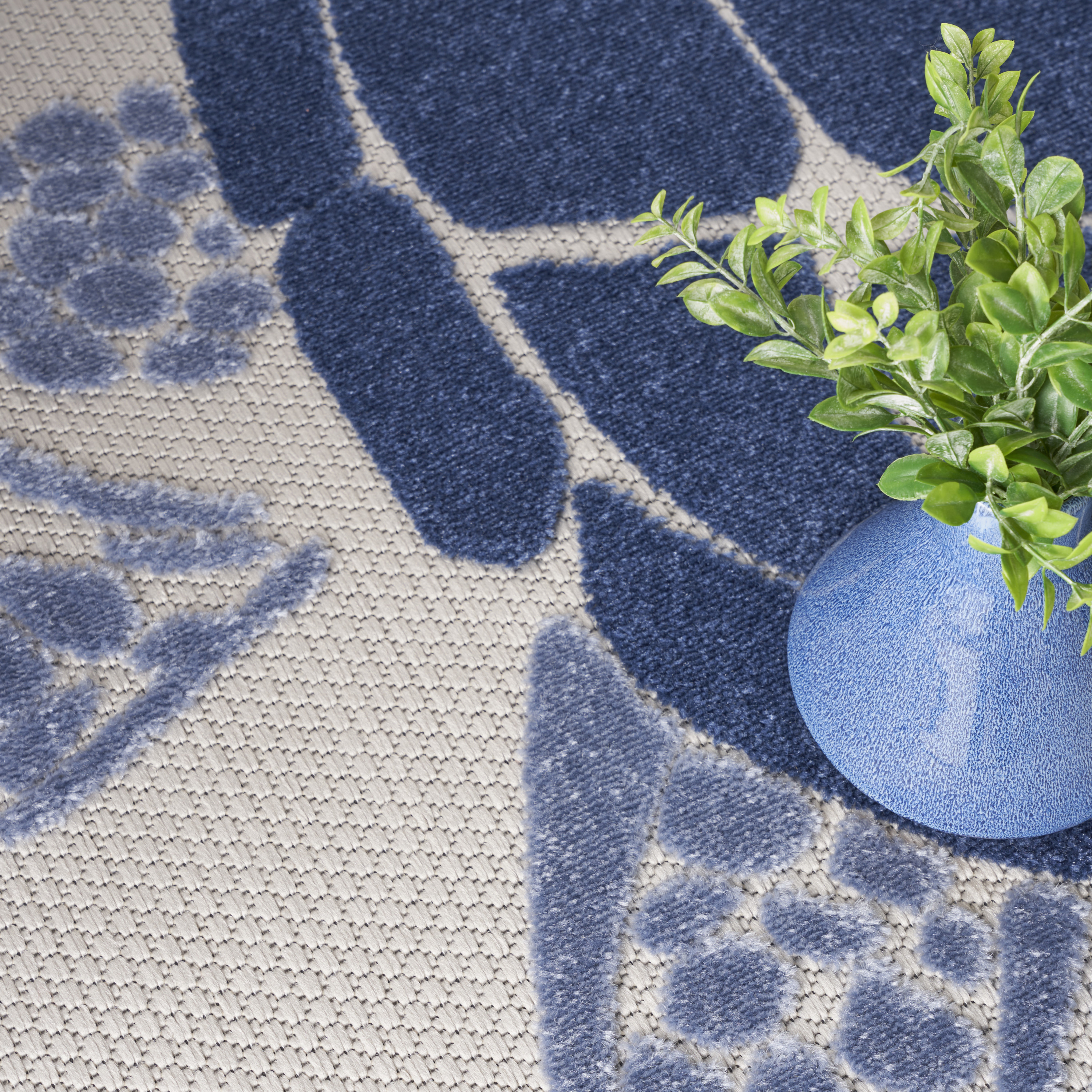 Nourison Aloha 5'3" x Round Navy Blue Coastal, Nautical & Beach Rug
