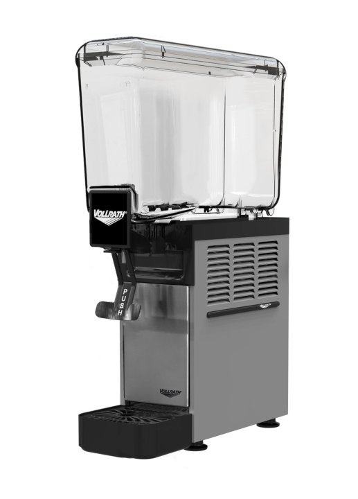 Refrigerated beverage dispenser with one 2.11-gallon bowl and agitator circulation