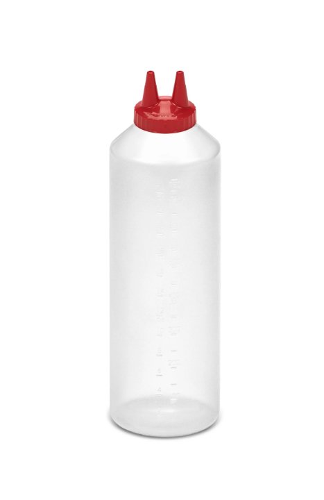 24-ounce Traex® Color-Mate Twin Tip™ clear squeeze dispenser with red top
