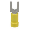 Pan-Term® PV10-10F-L Fork Terminal, Yellow, Vinyl, 10-14 AWG, #10 Stud, PK50