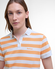 Ashbourne Striped Polo Shirt Papaya/White