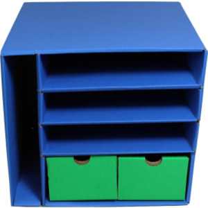 Management Center, 4 Slots, Blue & 2 Drawers, Green, 12-3/8"H x 13-1/2"W x 12-3/8"D