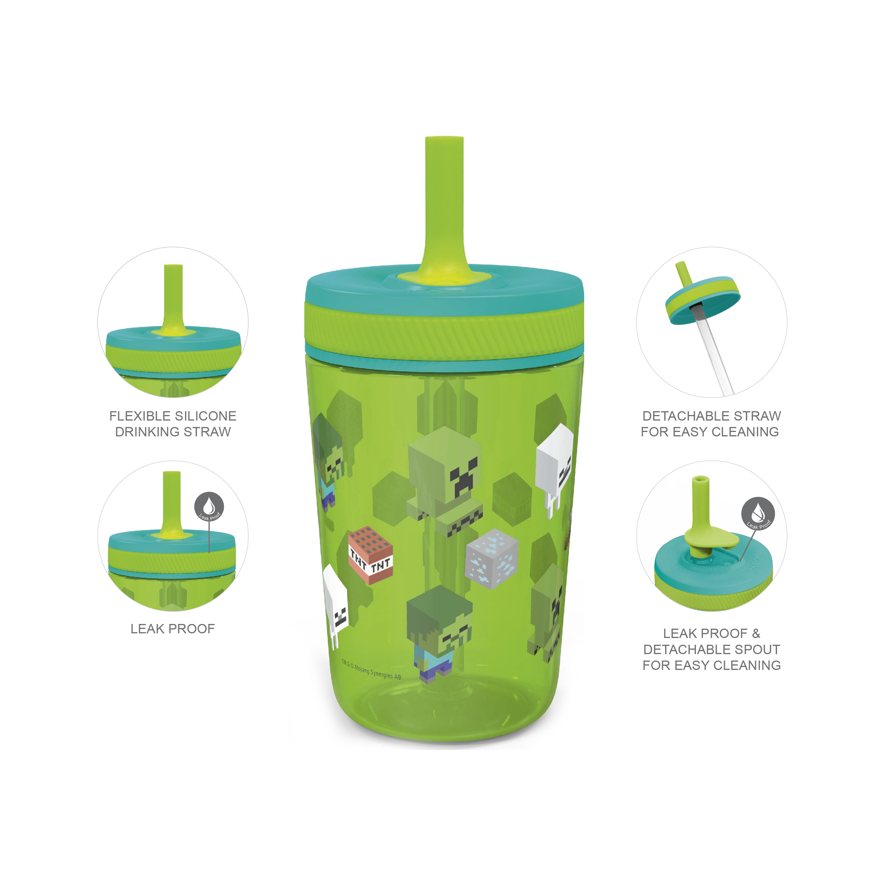 Minecraft 15  ounce Plastic Tumbler with Lid and Straw, Creeper, Ghosts and More, 2-piece set slideshow image 6