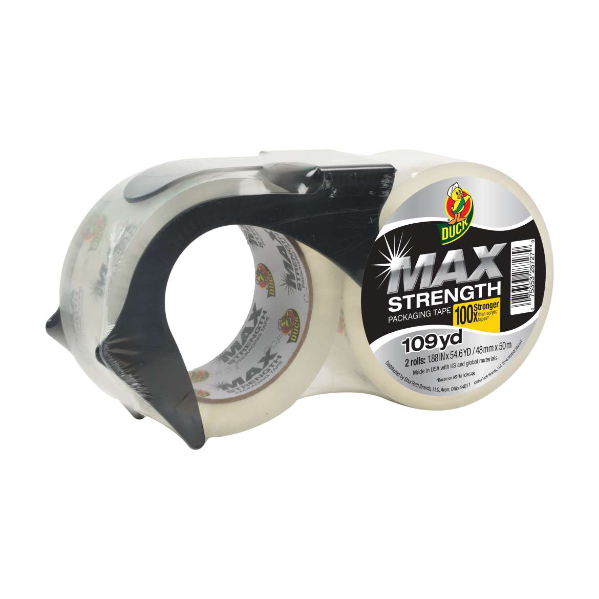 Duck® MAX Strength Packing Tape With Dispenser - Clear, 2 pk, 1.88 in. x 54.6 yd. Image