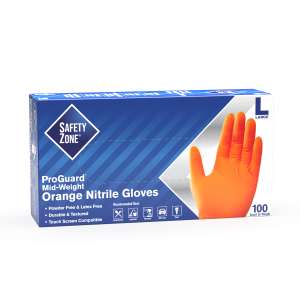 Supply Source, Safety Zone®, General Purpose Gloves, Nitrile, 4.0 mil, Powder Free, L, Orange