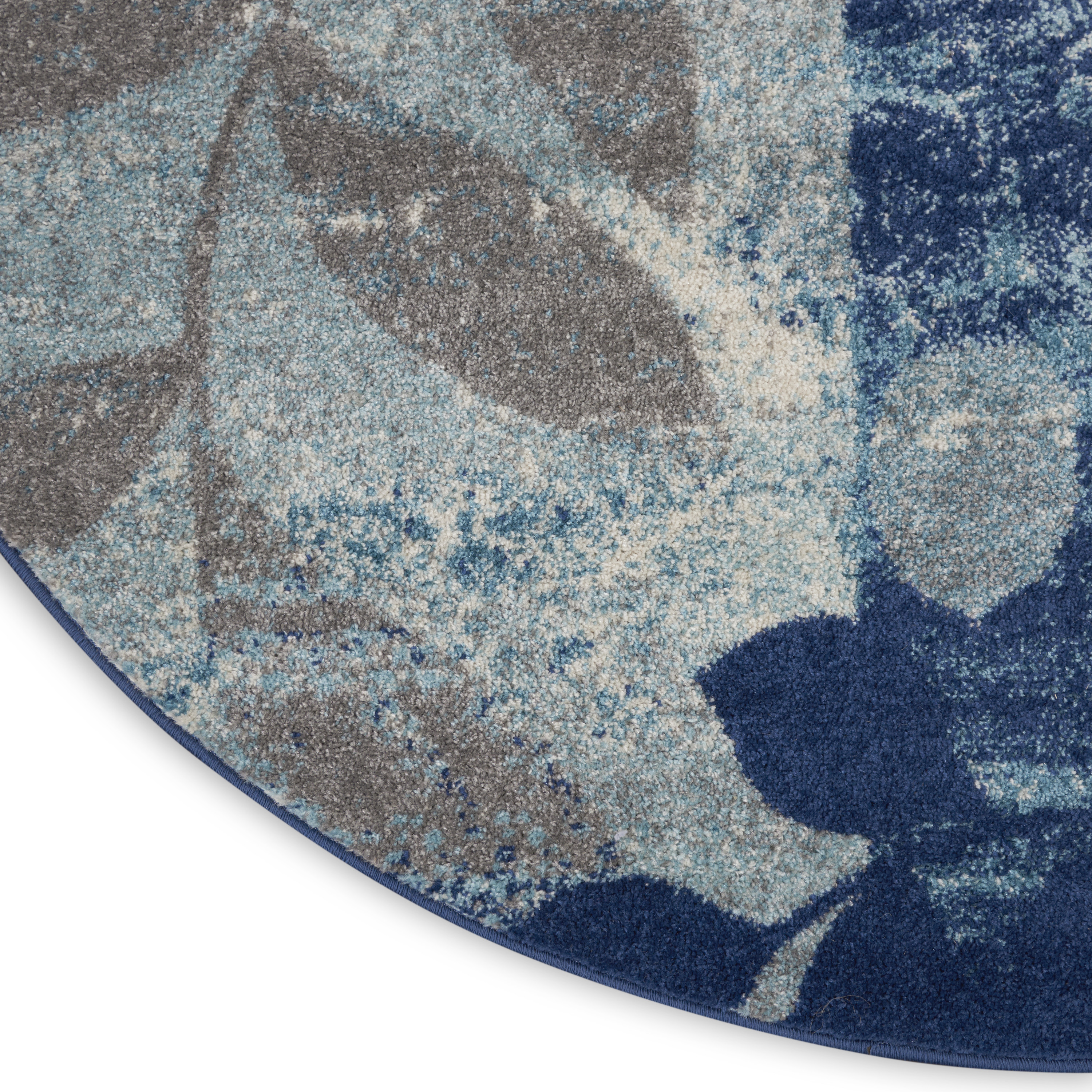 Nourison Tranquil 5'3" x Round Navy Light Blue Farmhouse Indoor Rug