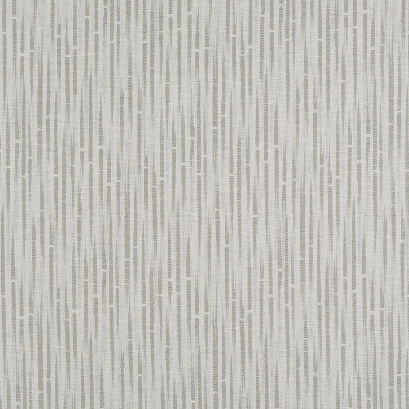 Textured wallpaper with narrow, rounded vertical bars in light gray, forming a regular, staggered stripe pattern; covering a wall surface, providing subtle, neutral, contemporary room accent under soft ambient light.