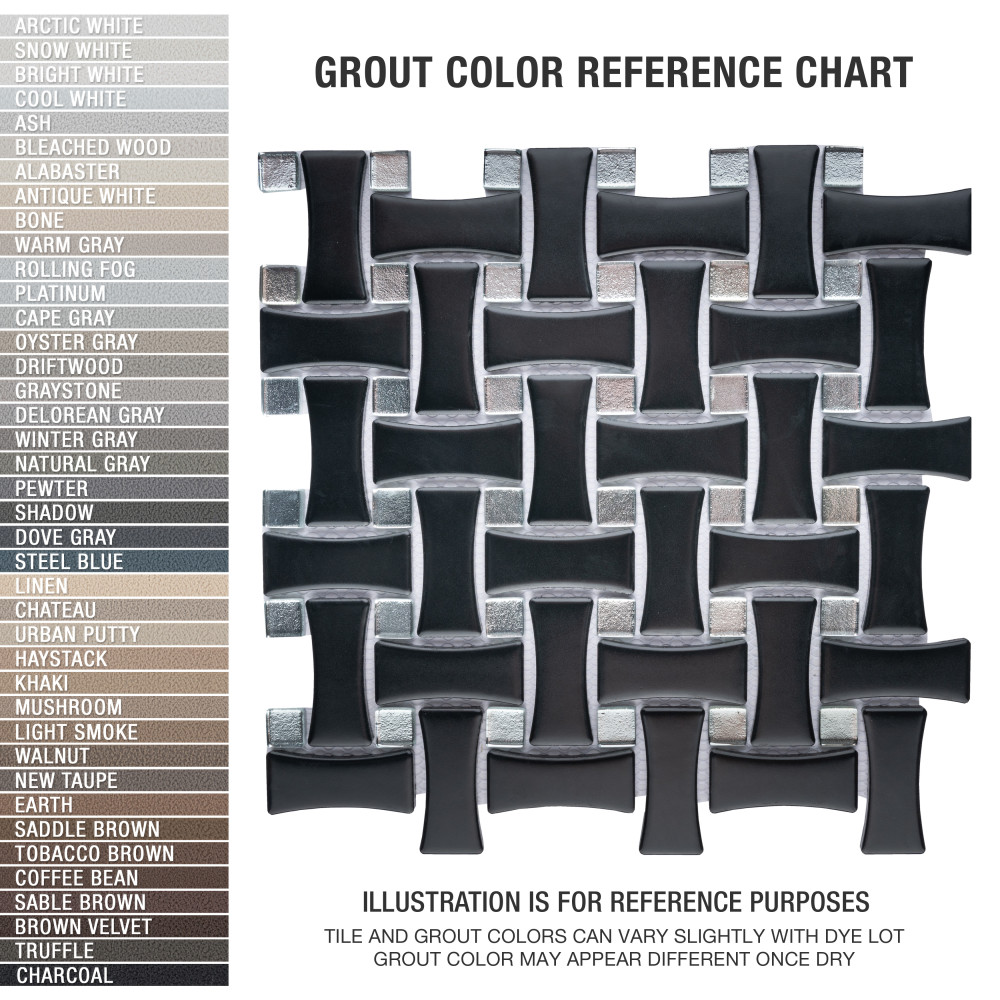 Metro Dog Bone Basketweave Matte Black w/Glass Silver Dot 10 in. x 10 in. Porcelain Mosaic Tile